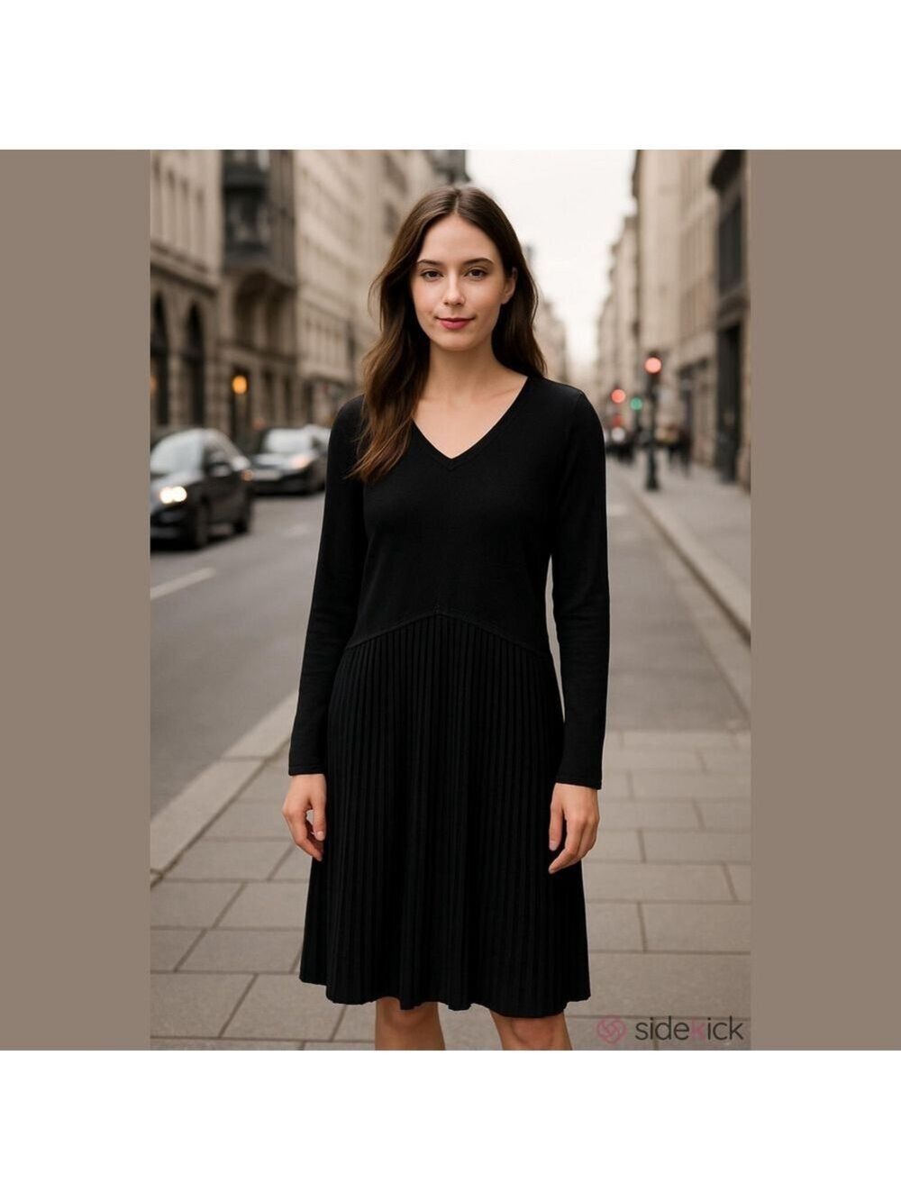 Vintage Knitted Lined Midi Dress Pleated Skirt Medium